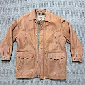 Vintage Mirage Leather Field Coat Men’s Medium Brown Plaid Lined Jacket